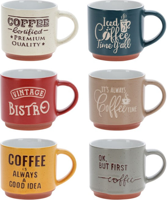 Cookinglife Koffiemokken Koffiekopjes - Koffietijd - 260 ml - 6 Stuks