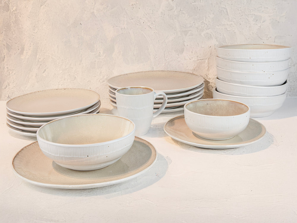 Cookinglife Serviesset Nola Sand reactive glaze 18-delig / 6 personen - 6 dinerborden, 6 ontbijtborden en 6 kommen