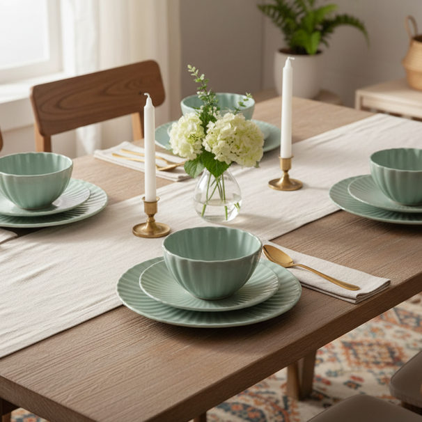 Cookinglife Serviesset Cardida Groen 18-delig / 6 personen - 6 dinerborden, 6 ontbijtborden en 6 kommen