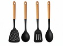 Cookinglife Keukengerei set - Kookgerei set - hout zwart 4 delig - Schuimspaan, soeplepel, bakspaan & opscheplepel