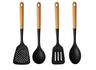 Cookinglife Keukengerei set - Kookgerei set - hout zwart 4 delig - Schuimspaan, soeplepel, bakspaan & opscheplepel