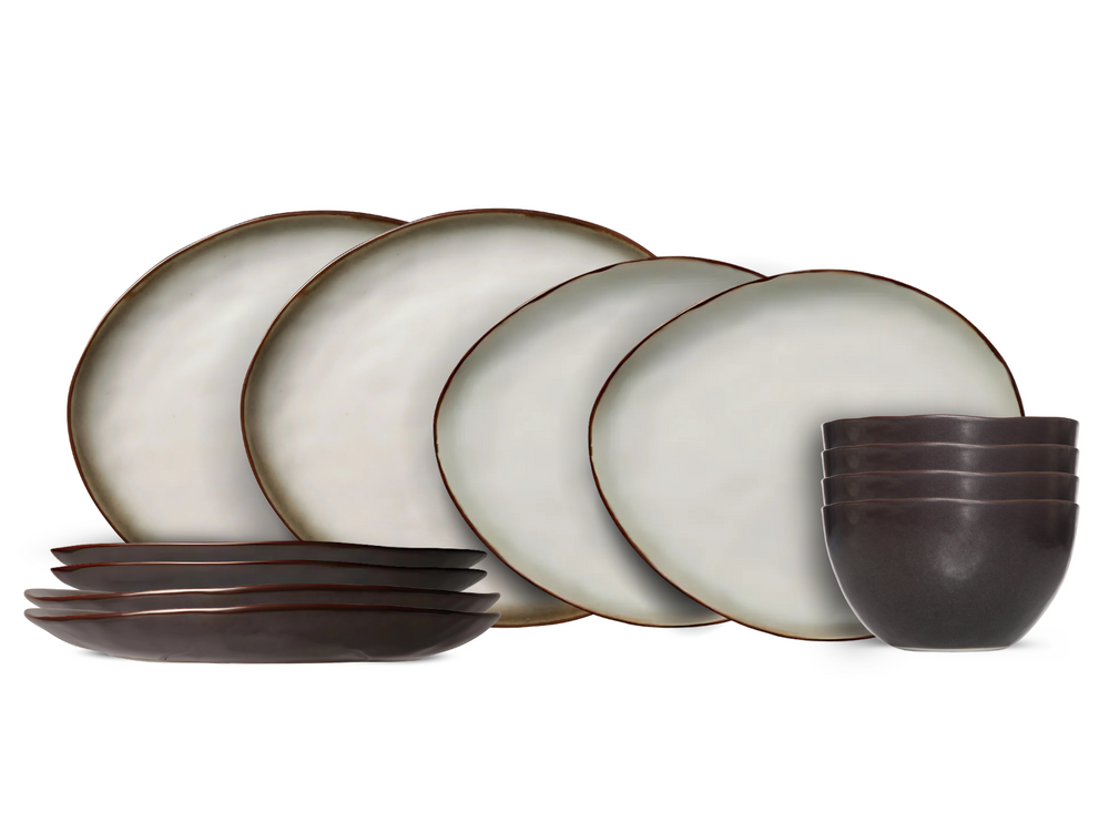 Cosy & Trendy Serviesset Plato Mat Organisch 12-Delig / 4 personen - 4 dinerborden, 4 ontbijtborden en 4 kommen