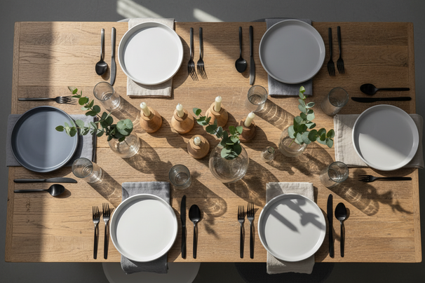 Cookinglife Serviesset Siaki - Wit / Blauw / Grijs - Porselein 18-delig / 6 personen - 6 dinerborden, 6 ontbijtborden en 6 kommen