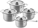 DUCQ Pannenset (Kookpan ø 18 / 20 / 20 cm + Steelpan ø 16 cm) + Deksels - DUCQ Steelpan met deksel - Downdraft - RVS - ø 16 cm RVS - 4 delige set