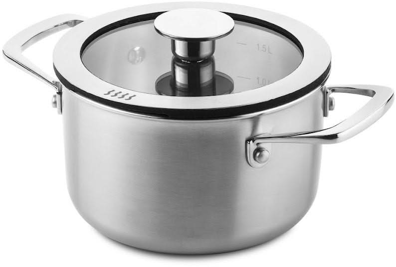 DUCQ Pannenset (Kookpan ø 16 / 18 / 20 / 24 cm + Steelpan ø 16 cm + Braadpan ø 26 cm) + Deksels - Downdraft - RVS - 6 delige set