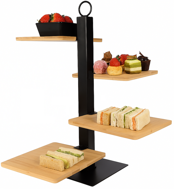 Cookinglife Etagere 4 Laags / Serveertoren + Schaaltje - Zwart Metaal