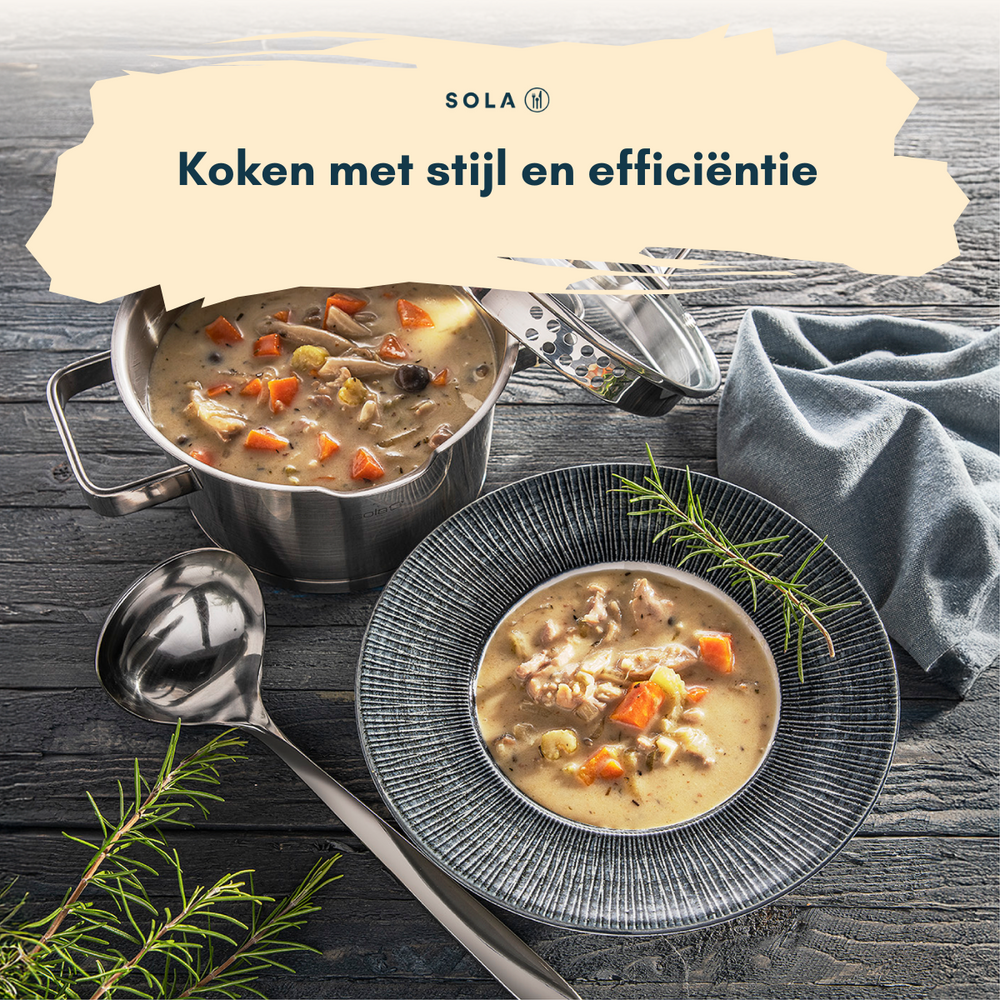 Sola Pannenset Juvia - RVS - Kookpan ø 16, 18, 20, 24 cm & Steelpan ø 16 cm - Inductie & Downdraft geschikt - 5 Delig