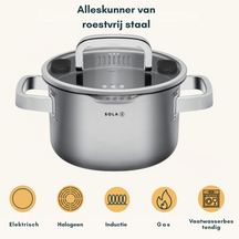 Sola Pannenset Juvia - RVS - Kookpan ø 16, 18, 20, 24 cm & Steelpan ø 16 cm - Inductie & Downdraft geschikt - 5 Delig