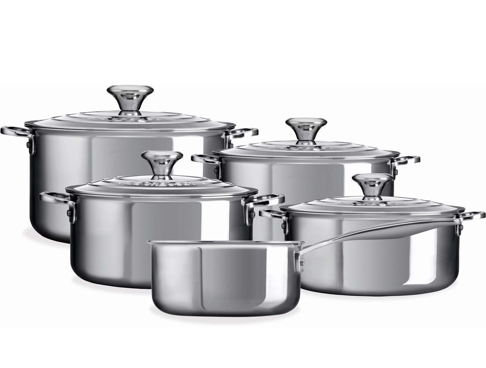 Set de Poêles Signature Le Creuset 5 pièces - Inox -Induction - 4 poêles + Casserole - comprenant 4 couvercles