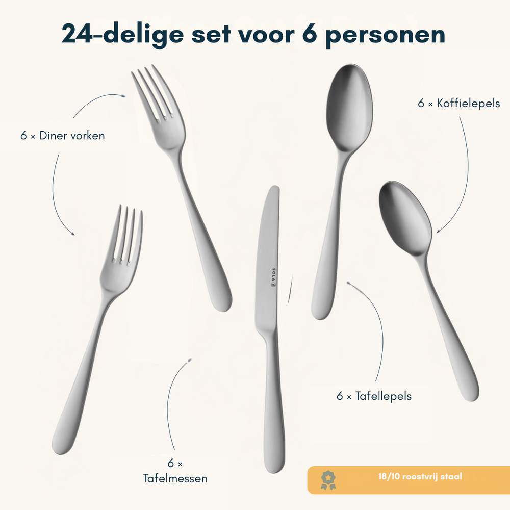 Sola Bestekset Nordica MAT - 18/10 RVS - 24 delig / 6 personen