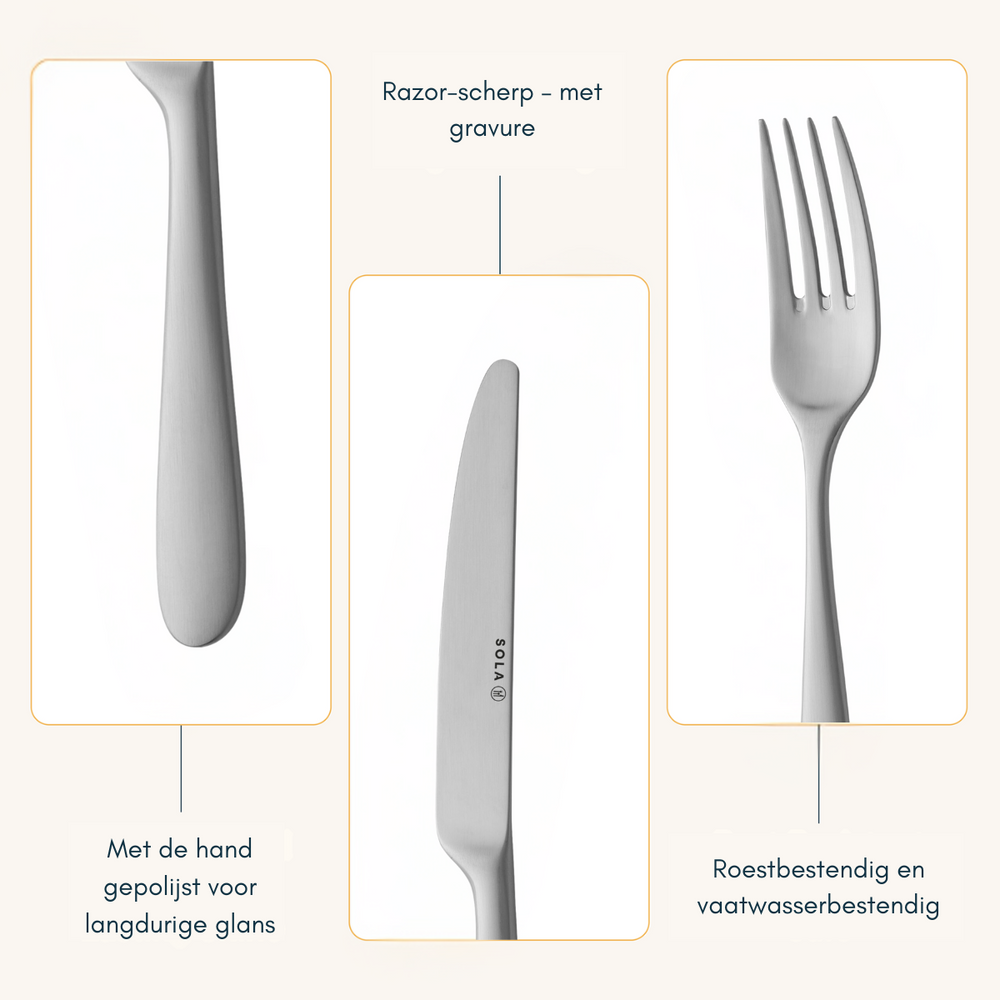 Sola Bestekset Nordica MAT - 18/10 RVS - 24 delig / 6 personen