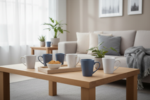 Cookinglife Mokken Siaki - Wit / Blauw / Grijs 350 ml - Porselein - 6 stuks