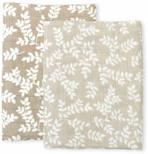 A Little Lovely Company Hydrofiele Doek - Bladeren - Taupe - 2 Stuks