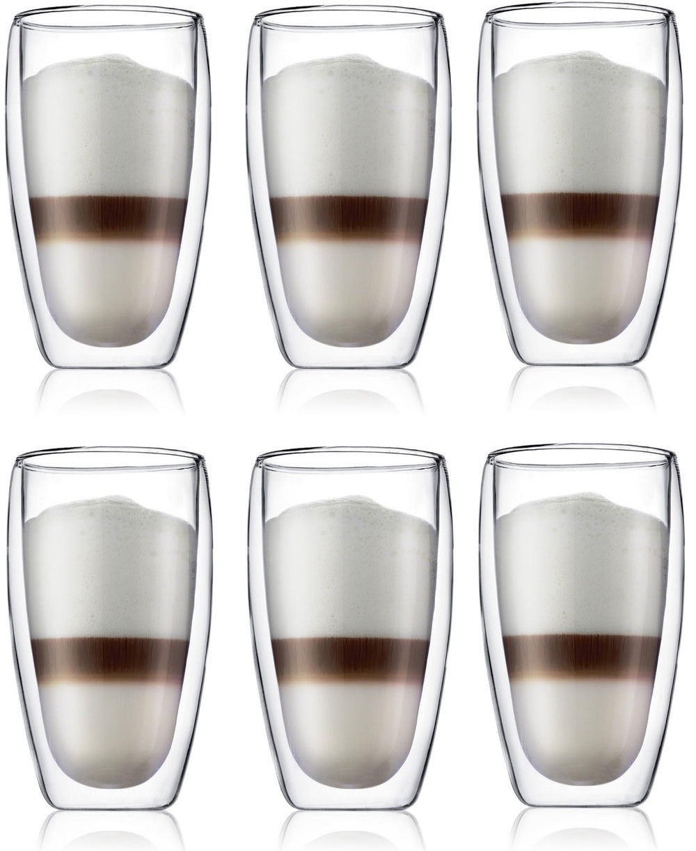Bodum Dubbelwandige latte macchiato glazen Pavina - gepatenteerd ventiel - 450 ml - 6 stuks