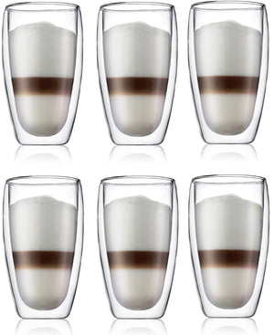 Bodum Dubbelwandige latte macchiato glazen Pavina - gepatenteerd ventiel - 450 ml - 6 stuks