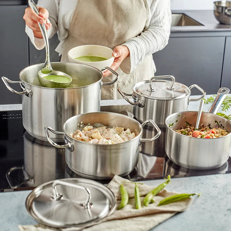 Demeyere - Batterie de cuisine 4 pièces (Casserole ø 18 / 20 / 24 cm + Casserole ø 18 cm) + Couvercles Classic 3 - Inox