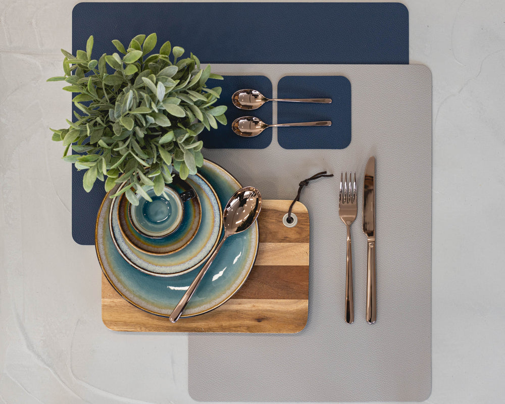 Jay Hill Placemat - Vegan leer - Grijs / Blauw - dubbelzijdig - 46 x 33 cm