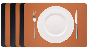 Cookinglife Placemats - Dubbelzijdig - Vegan leer - Cognac / Zwart 46 x 33 cm - 6 Stuks