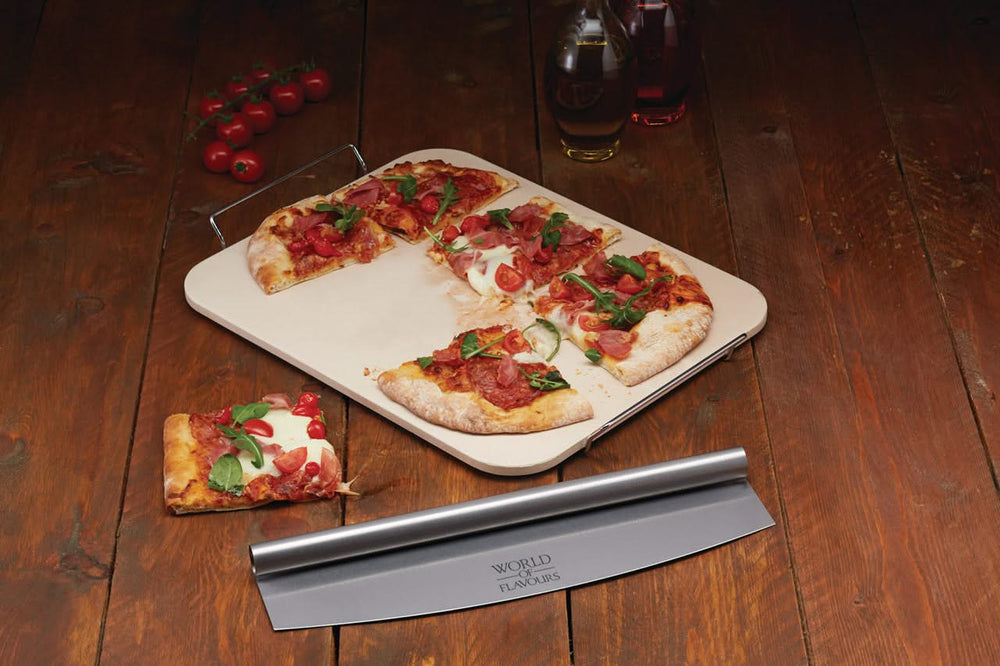 KitchenCraft Pizzasteen met Rechthoekig Pizzames - 38 x 30 cm