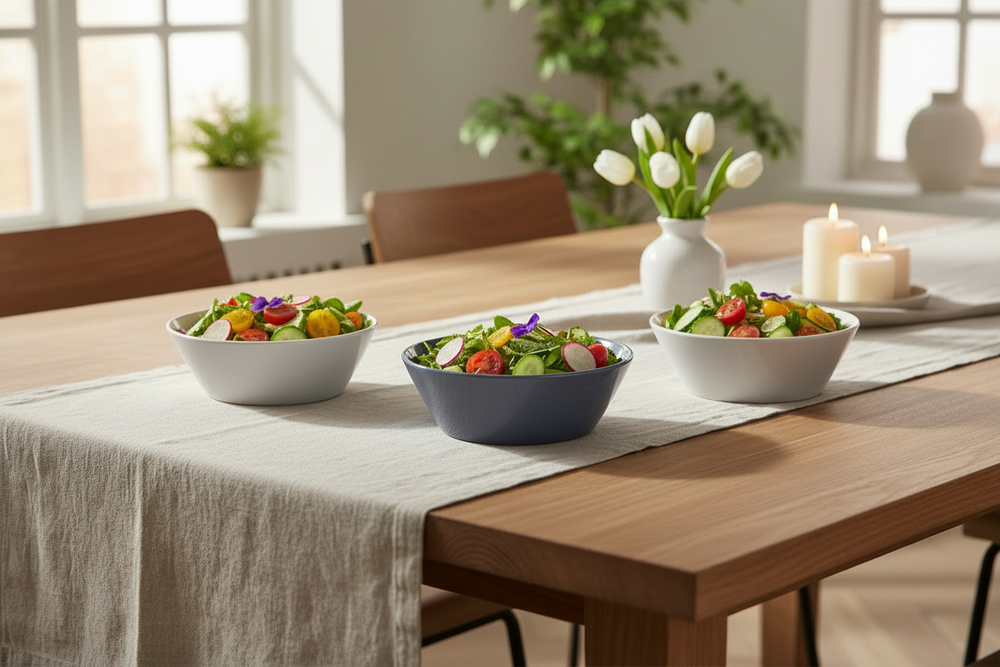 Cookinglife Serviesset Siaki - Wit / Blauw / Grijs - Porselein 18-delig / 6 personen - 6 dinerborden, 6 ontbijtborden en 6 kommen