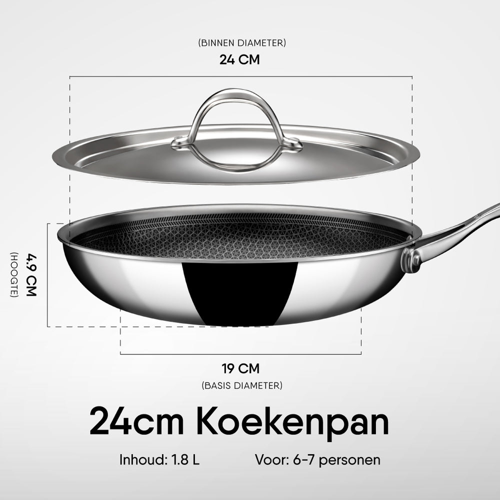 Stahl Cookware Hybrid Koekenpan - 24 cm - Inclusief Deksel