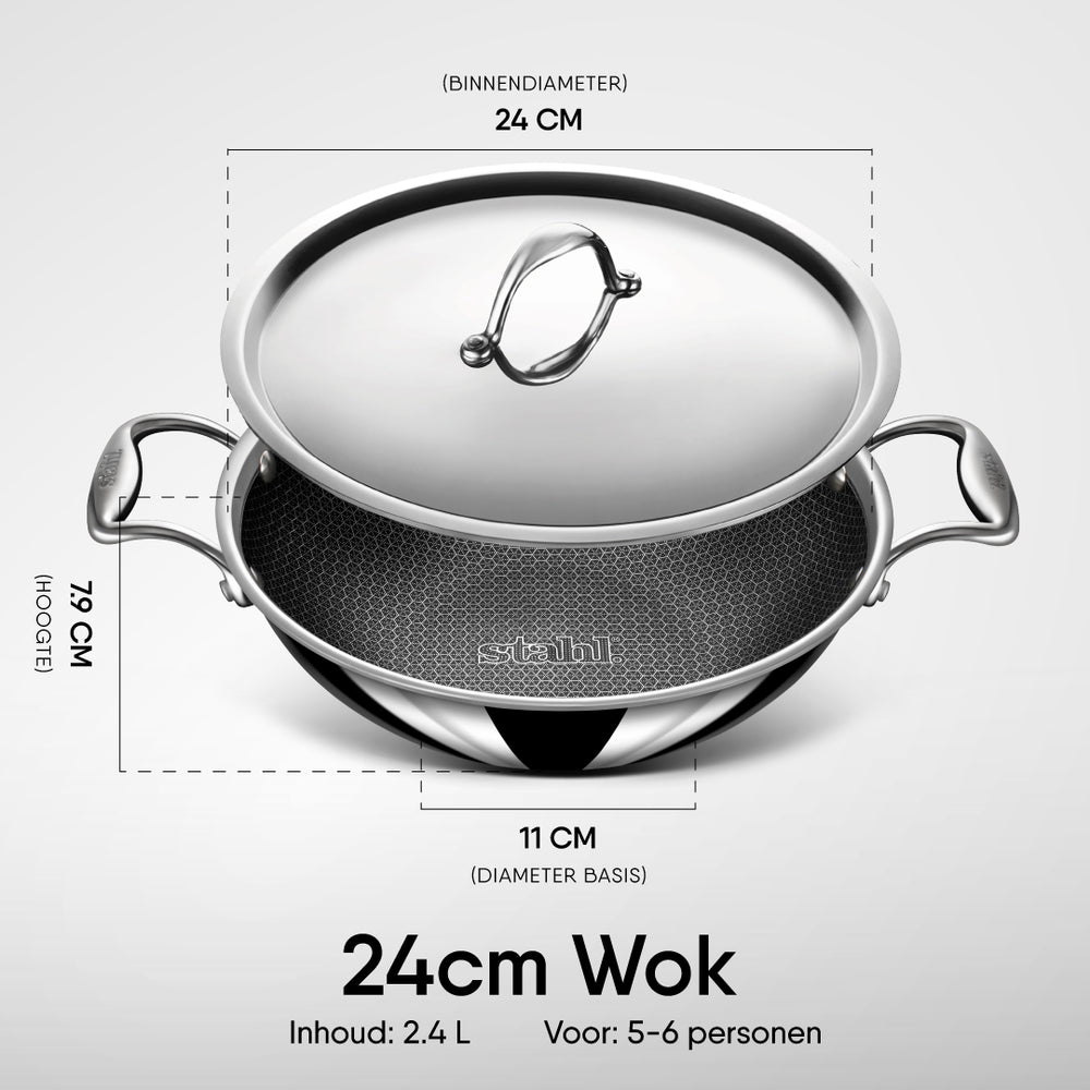 Poêle Wok hybride Stahl Cookware - 24 cm - Couvercle inclus