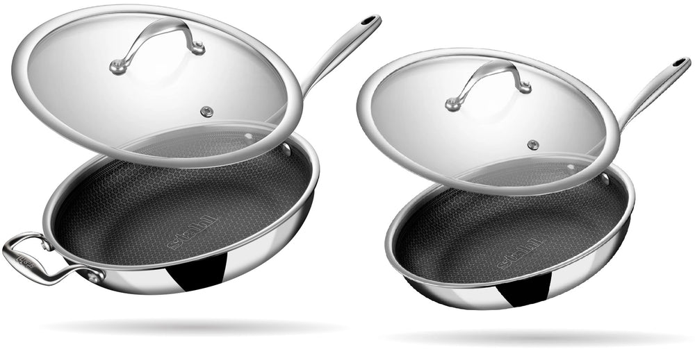 Stahl Cookware Koekenpannenset Hybrid 24 + 28 cm - Inclusief Glazen Deksels