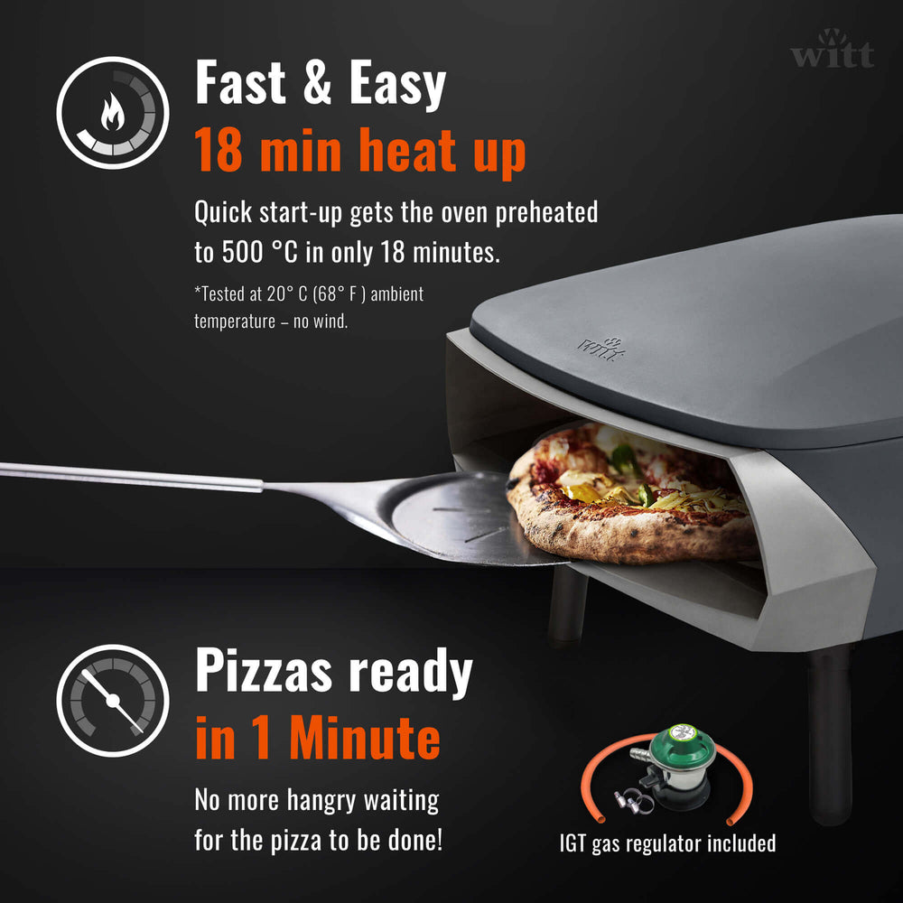 Witt Pizza Oven Etna Fermo - Op Gas voor buiten - Mat Grafiet - voor ø 40 cm pizza's