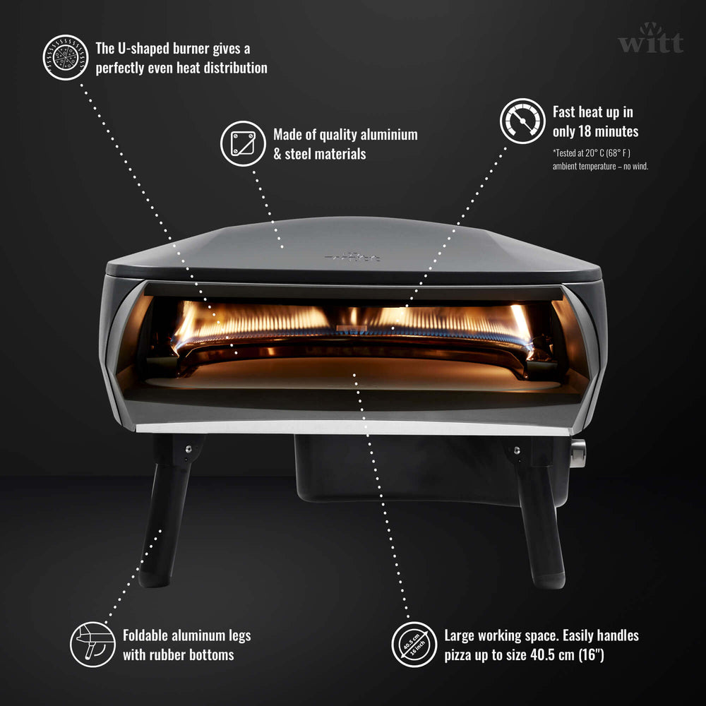 Witt Pizza Oven Etna Fermo - Op Gas voor buiten - Mat Grafiet - voor ø 40 cm pizza's